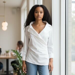 Samuel Dong White Structured Wrap Asymmetrical Blouse Women’s Size M